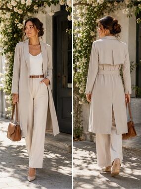 T Tahari Taupe Trench Coat Size 8